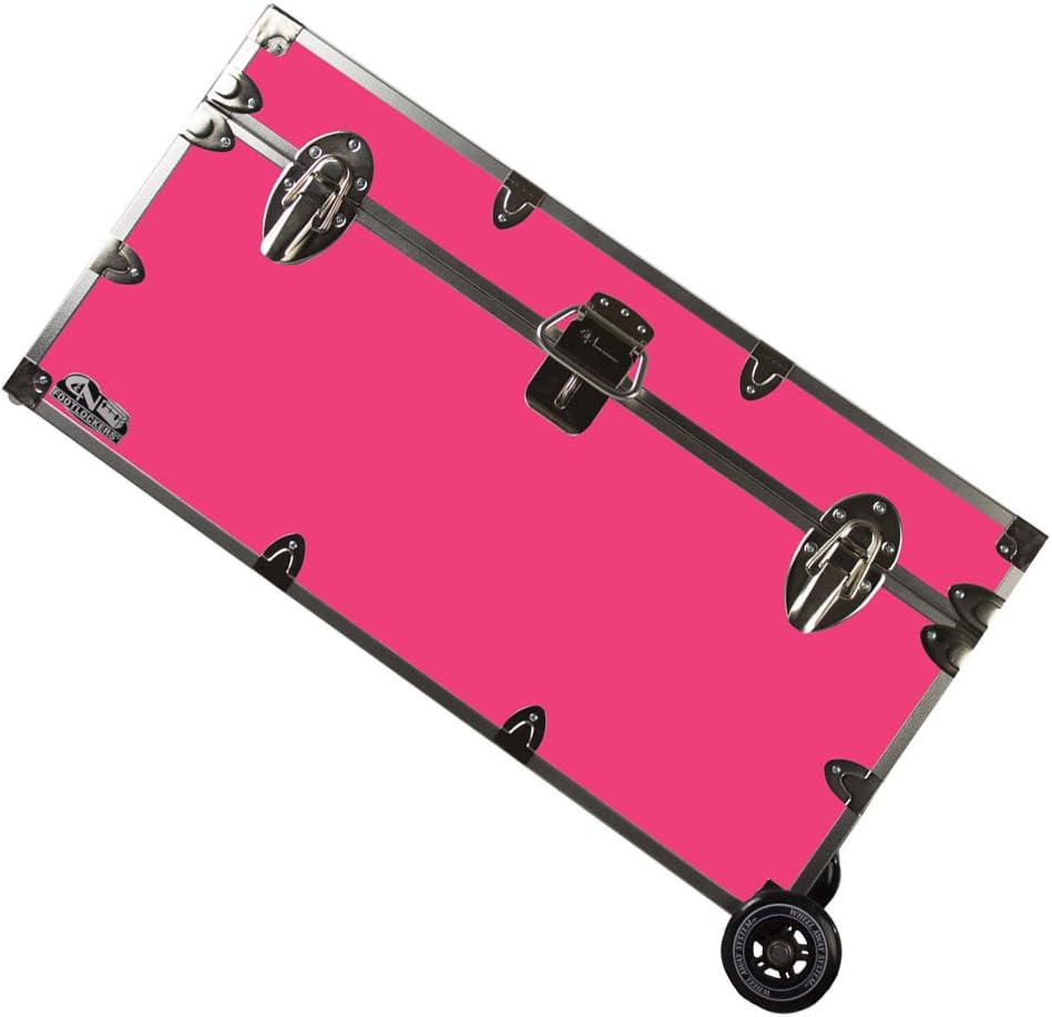 C&N Footlockers College Dorm Room & Summer Camp Lockable Trunk Footlocker with Wheels - Undergrad Trunk Available in 20 Colors - Large: 32 x 18 x 16.5 Inches (Black)
