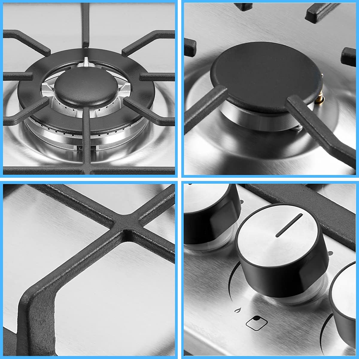 Gas Cooktop, HBHOB 30 Inches 5 Burners Gas Stove Gas Hob Stovetop Stainless 5 Sealed Burners Cast Iron Grates Built-in Gas Stove Top LPG/NG Gas Cooktop Thermocouple Protection and Easy to Clean &hellip;