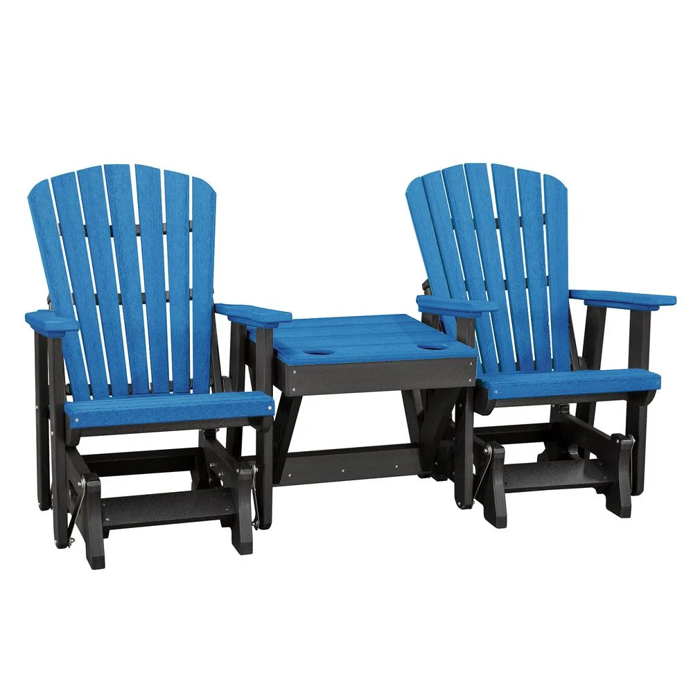 OS Home and Office Furniture Resin Double Glider w/Center Table in Blue/Black