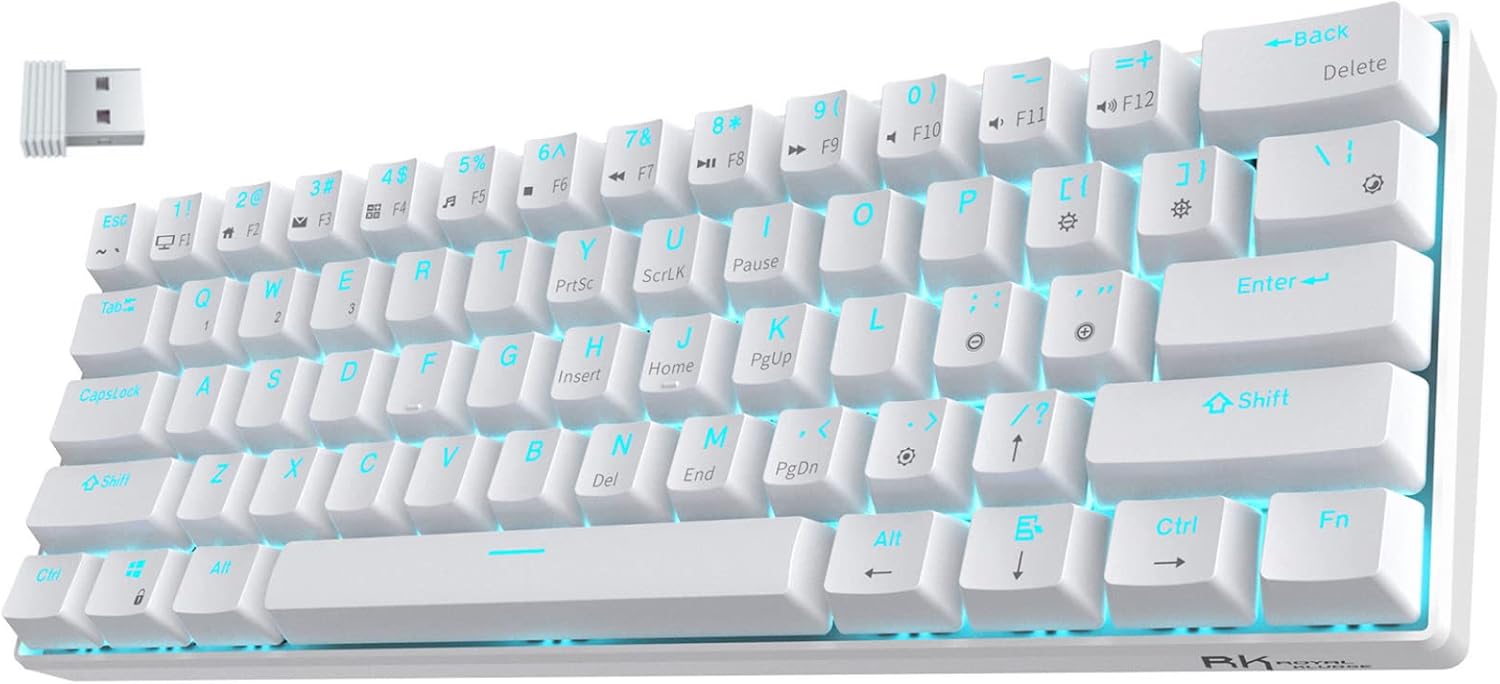RK ROYAL KLUDGE RK61 Wireless 60% Triple Mode Mechanical Keyboard, 61 Keys Bluetooth Mechanical Keyboard, Compact Gaming Keyboard with Programmable Software (Hot-Swappable Brown Switch, White)