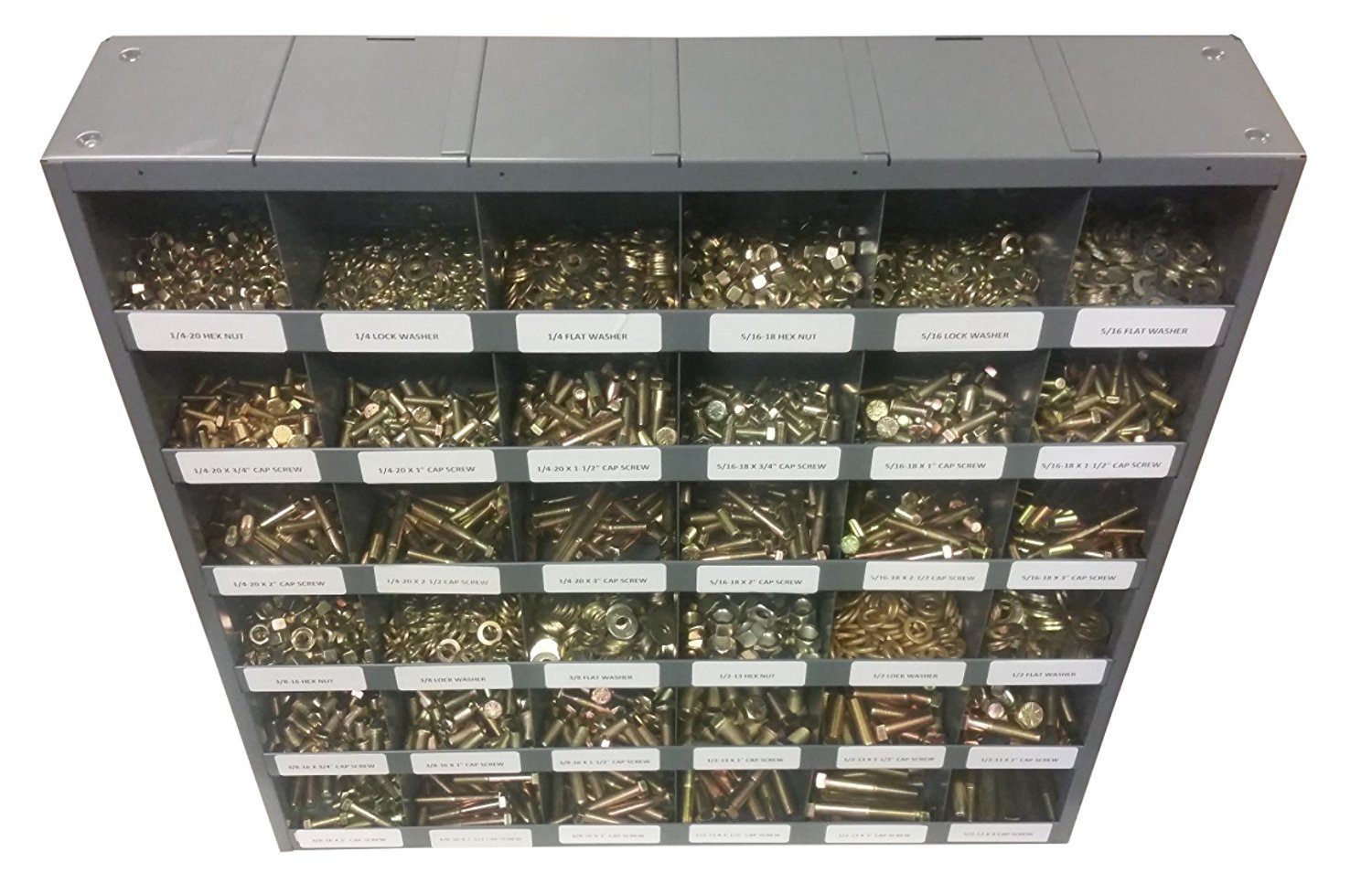 2510 Piece Fine Thread UNF SAE Grade 8 Bolt, Nut, and Washer Assortment with 40 Hole Bin