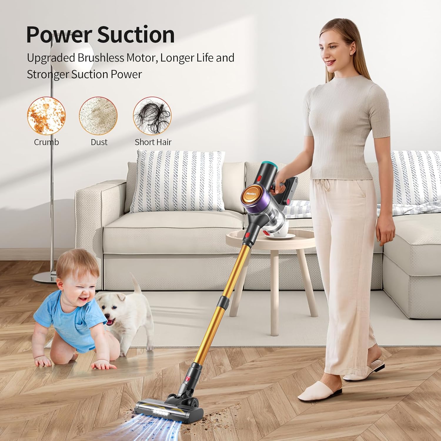 Cordless Vacuum Cleaner, 20Kpa Stick Vacuum Cordless Rechargeable with LED Screen, 250W Brushless Motor Vacuum for Home Hardwood Floor Carpet Pet Hair