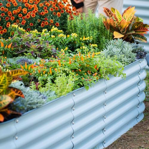Vego garden Raised Garden Bed Kits, 17" Tall 9 in 1 8ft X 2ft Metal Raised Planter Bed for Vegetables Flowers Ground Planter Box-Modern Gray