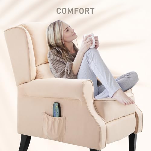 HOMCOM Vibration Massage Recliner Chair for Living Room with Heat, Wingback Single Sofa, Modern Suede Fabric Push Back Reclining Chair with Footrest, Side Pocket, Black