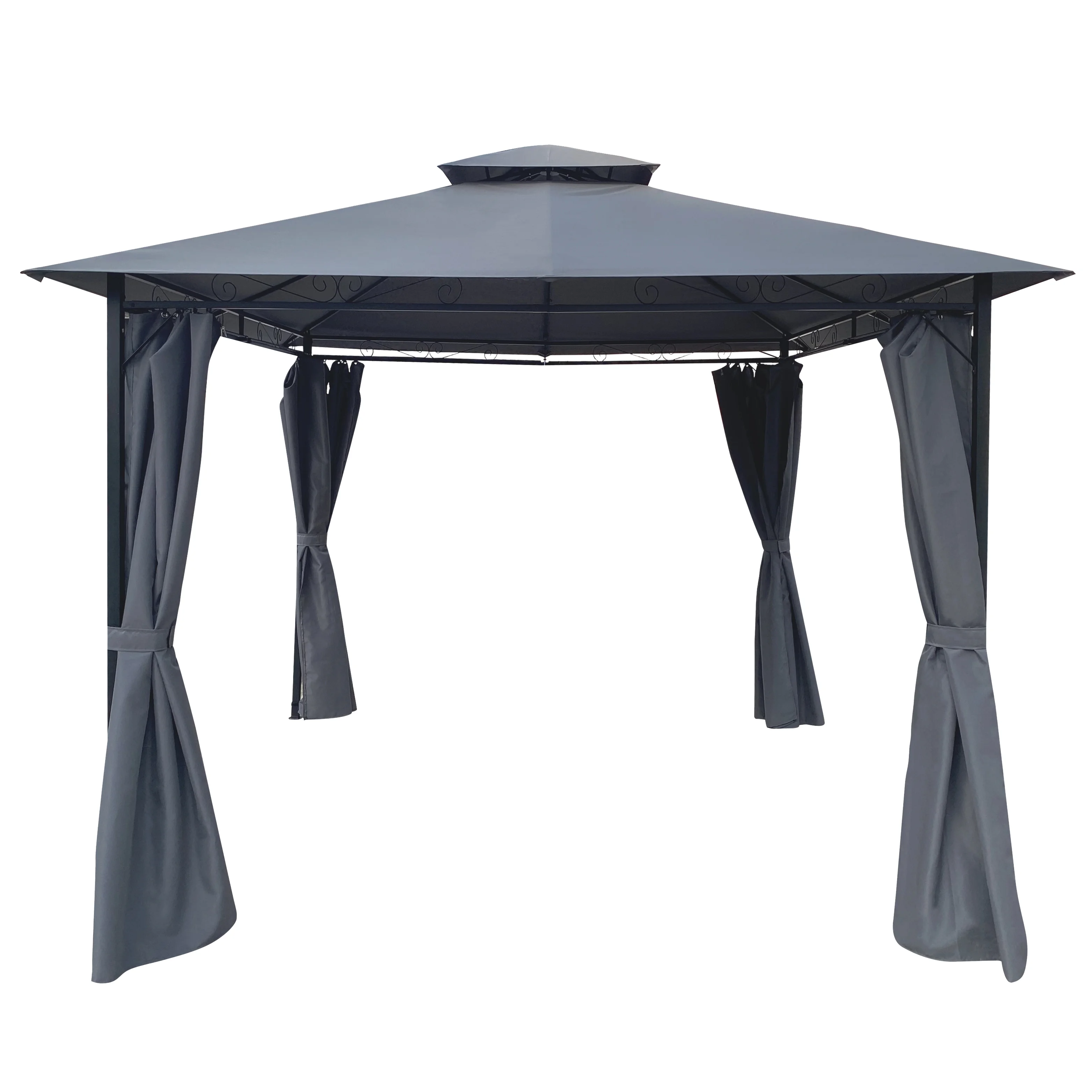 Unique Choice 10 x 10 ft Steel Outdoor Patio Gazebo with Curtain, Gray