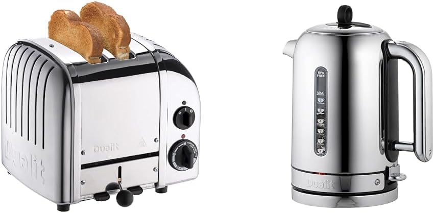 Dualit 2 Slice Toaster and 1.7L Kettle Bundle - Chrome Toaster, Polished Stainless Steel Kettle with Black Trim