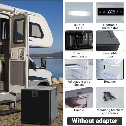 Smad 12V Refrigerator, RV Mini Fridge, Camper Refrigerators Semi Truck Refrigerator, for Camping, RV, Cabin, Motorhome and Campervan, Available in Left or Right Hand Swing, Black
