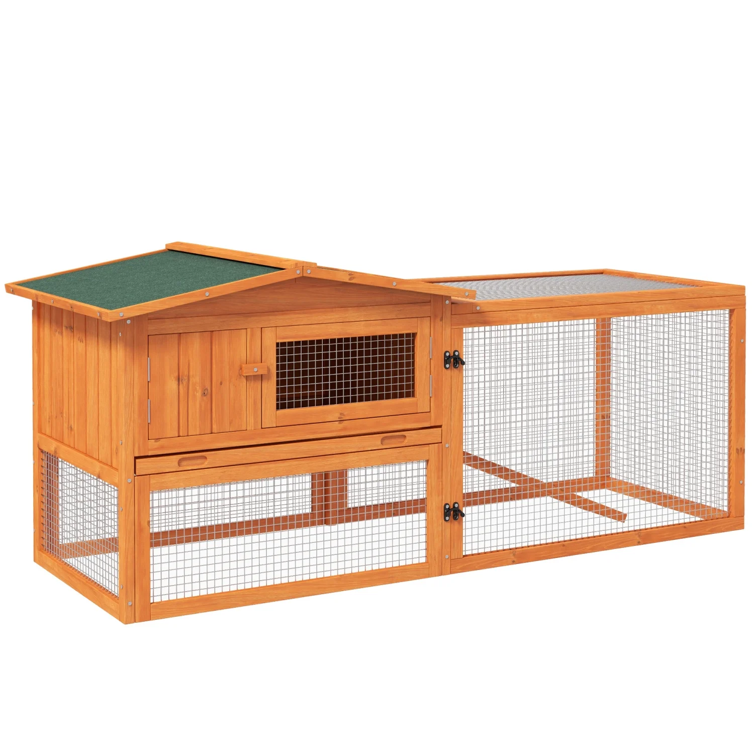 ZJbiubiuHome PawHut Rabbit Hutch 2-Story Bunny Cage Small Animal House with Slide Out Tray  Detachable Run  for Indoor Outdoor  61.5” x 23” x 27”  Orange - Curated Treasures Market
