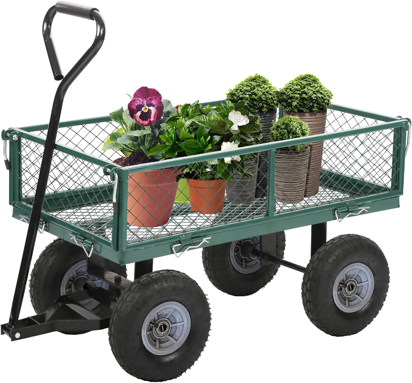 Garden Carts Yard Dump Wagon Cart Lawn Utility Cart Outdoor Steel Heavy Duty Beach Lawn Yard Landscape
