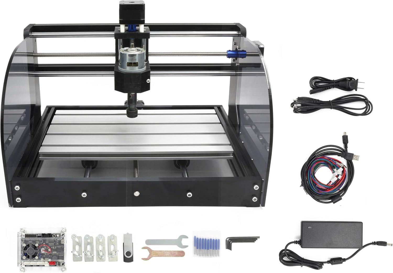 DIY CNC 3018PRO-M 3 Axis CNC Router Kit + PCB Milling, Wood Carving Engraving Machine + ER11 and 5mm Extension Rod (Working Area 300x180x45mm)