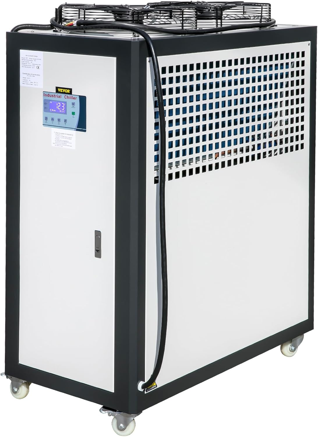 VEVOR Air Cooled Water Chiller 5 Ton Portable, 5Hp 53L Tank Industrial Chiller, Finned Condenser w/Micro-Computer Control, 15KW Cooling Capacity Stainless Steel Tank Chiller Machine for Cooling Water