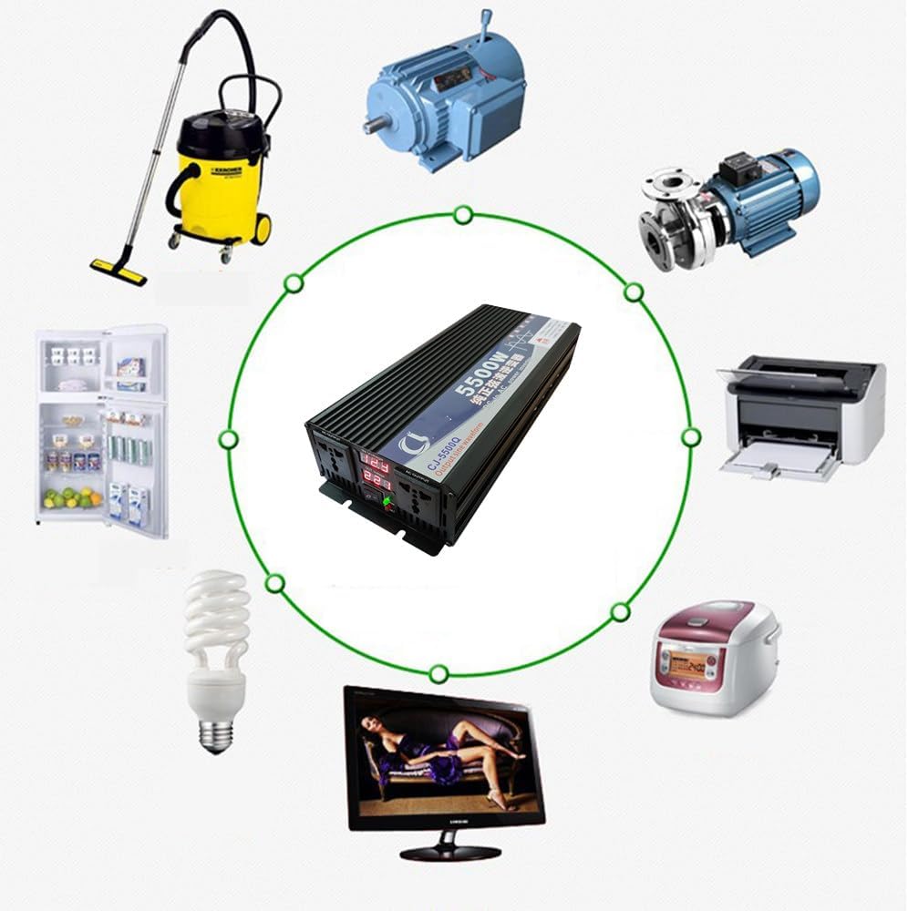 Inverter 5500w, Pure Sine Wave Power Inverter, Dc 12v/24v/48v/60v/72v to 110v/220v Ac Converter, Dual Digital Display and Dual Sockets, Suitable for Rv, and Outdoor Emergency,48V-5500W-110V