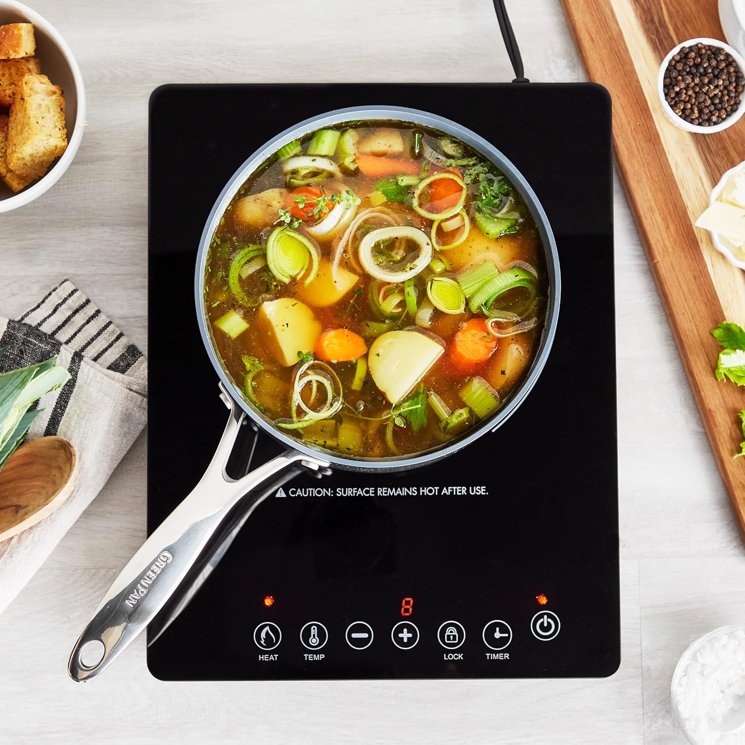 GreenPan Portable Induction Cooktop, Countertop Burner with Temperature Controls, Programmable LED Display with Timer, 1800W, Black