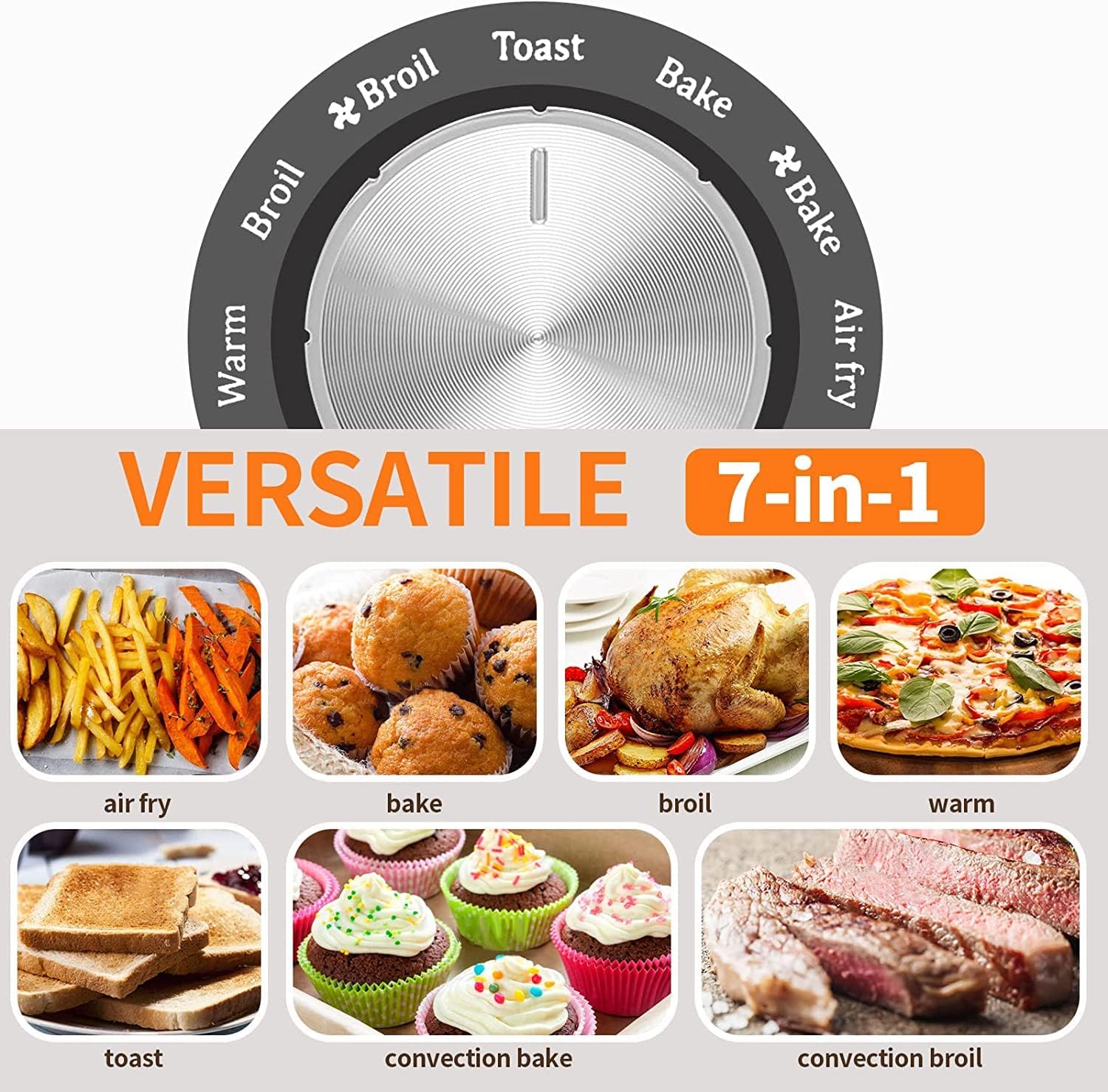 Binkols Air Fryer Oven 25 Quart, 7-in-1 Large Toaster Oven Air Fryer Combo, Large Air Fryer with Air Fry, Broil, Toast, Bake, Warm, 7 Preset Functions, 4 Accessories, 1700W Heats Up Quickly to 450°F