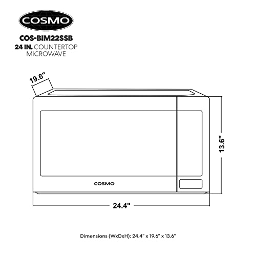 Cosmo COS-BIM22SSB Countertop Microwave Oven with Smart Sensor, Touch Presets, 1200W & 2.2 cu. ft. Capacity, 24 inch, Stainless Steel