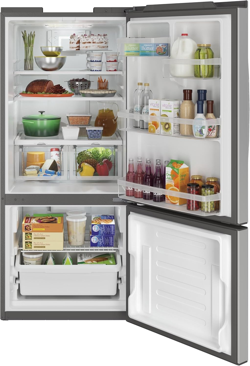 GE 21 cu. ft. Bottom Freezer Refrigerator in Fingerprint Resistant Stainless Steel Standard Depth ENERGY STAR