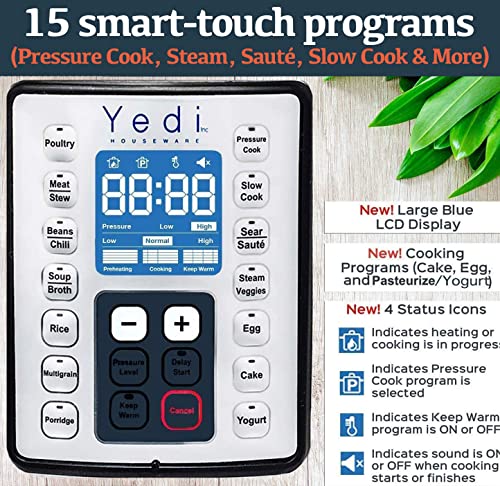 Total Package Pressure Cooker, 9-in-1 Digital Screen, with Endless Recipes, and Deluxe Accessory Kit by Yedi Houseware (6 QT)