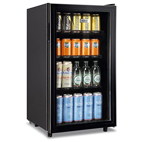 WANAI Mini Fridge Cooler Beverage Refrigerator Glass Door Beverage Cooler for Beers Wine Juicer Cooler Adjustable Shelves LED Lights for Home, Office or Bar