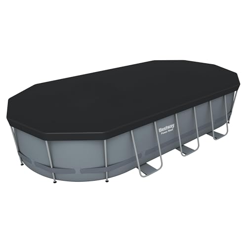 Bestway Power Steel 16' x 10' x 42" Rectangular Metal Frame Above Ground Swimming Pool Set with 1000 GPH Filter Pump, Ladder, and Pool Cover