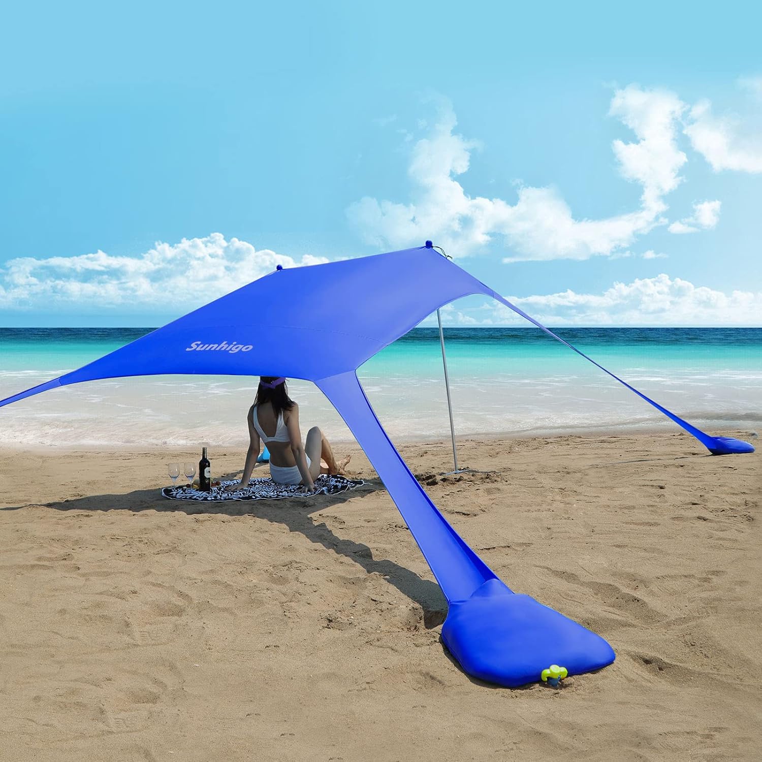 Sunhigo Beach Shade Canopy UPF50+ Family Beach Tent with 4 Aluminum Poles, Sand Shovel and Carry Bag, Portable Beach Sunshade Pop Up Sun Shelter for Beach,Fishing,Backyard and Picnics (10x10 Ft,Navy)