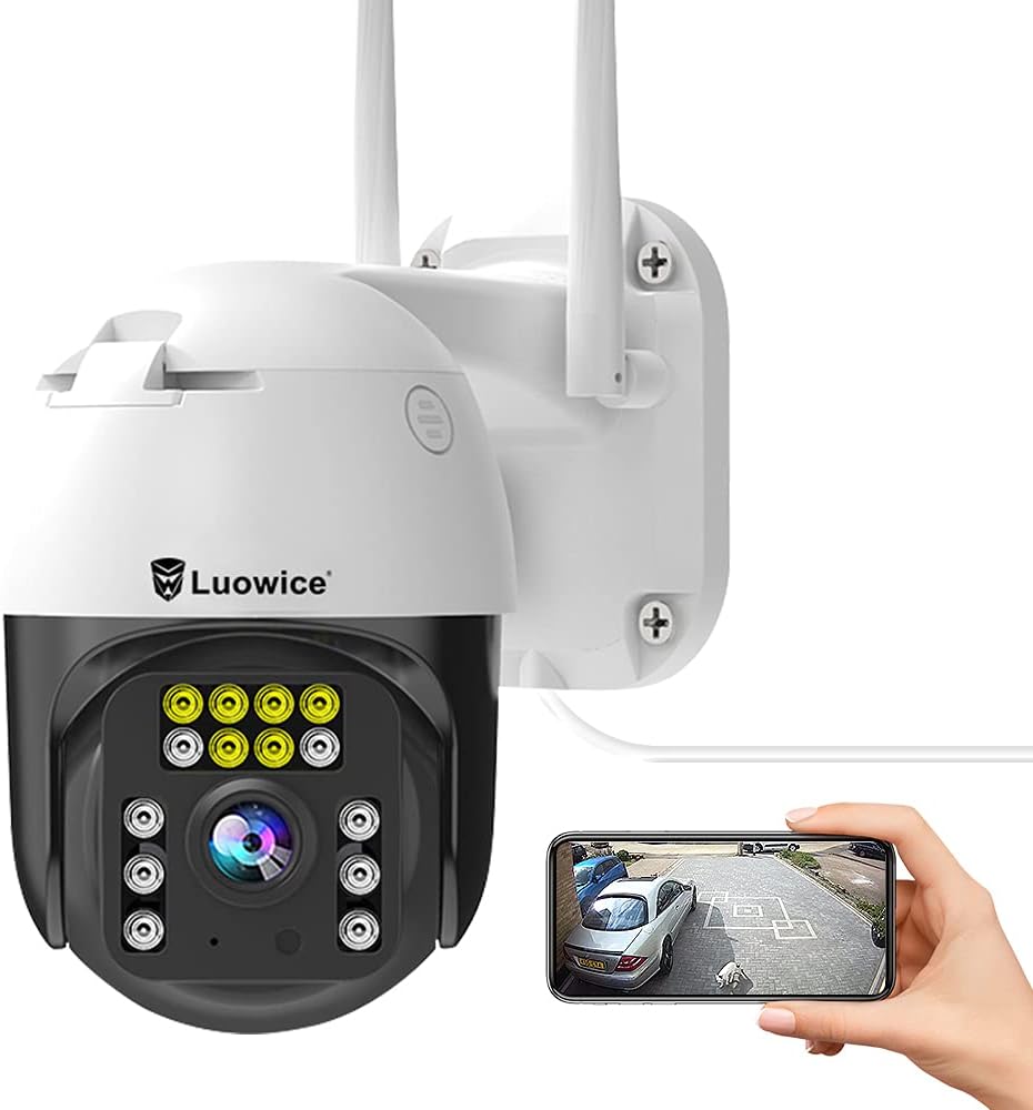 Luowice 5MP PTZ Security Camera Outdoor FHD WiFi IP Camera with Humaniod Detection, Auto Tracking, Color Night Vision, Pan and Tilt, Two Way Talk, Floodlight and Siren, Waterproof