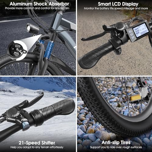 Electric Bike for Adults, Peak 1000W Ebike, 50Miles 21.7MPH Adult Electric Bicycles, 26" Electric Mountain Bike 48V 374.4WH Battery, Commuter E Bike with Adjustable Stem, Fenders, 21 Speed