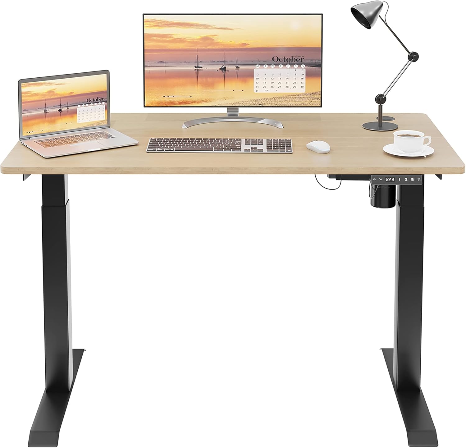 Meilocar Height Adjustable Electric Standing Desk, Sit Stand Computer Desk w/Memory Controller, Home Office Workstation Stand up Desk w/Splice Board, 48 x 24 Splice Board (Black Top + Black Frame)