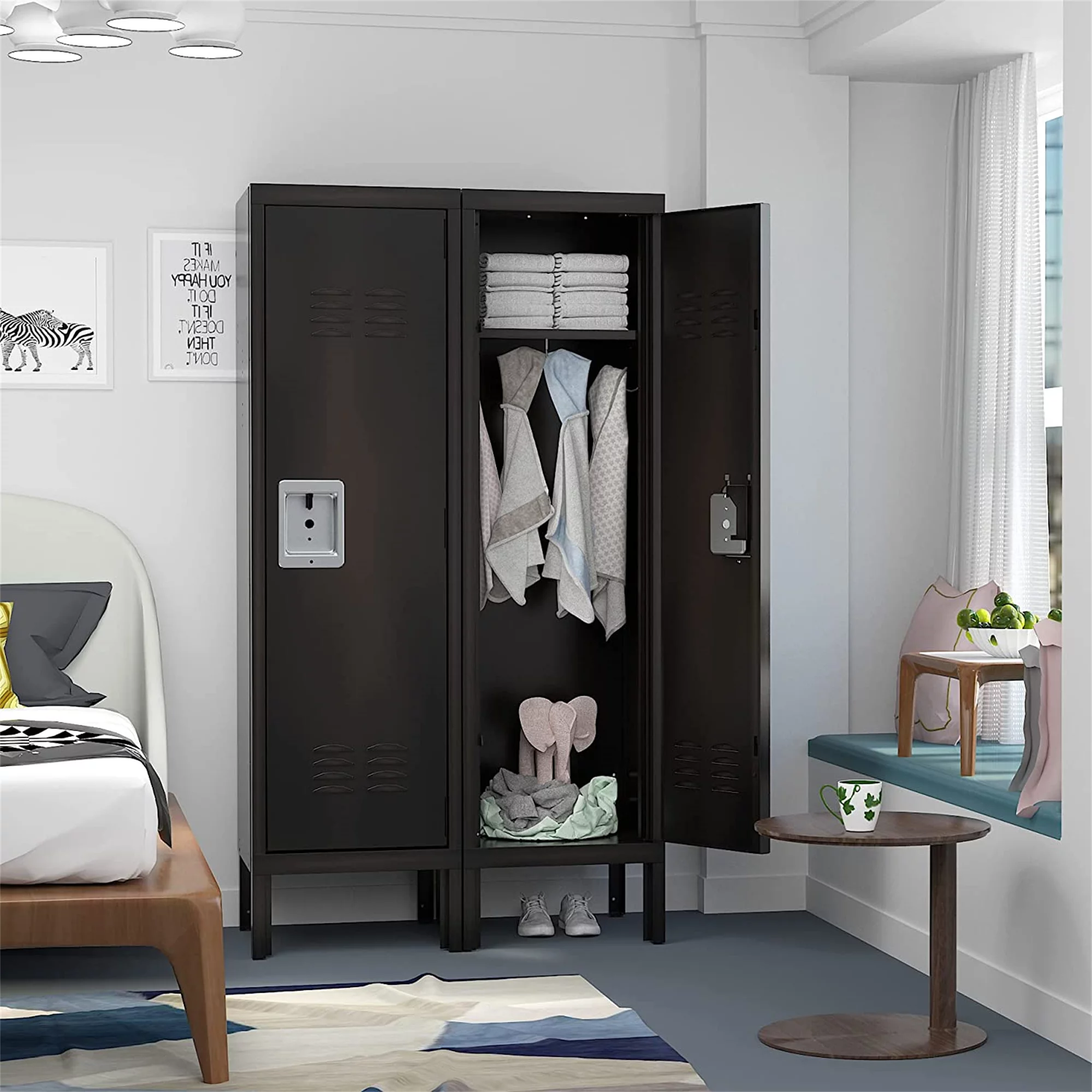 STANI Metal Storage Cabinet, Storage Locker Employees Locker with 6 Doors, 47 Height Steel Cabinet with Lockable Doors, Storage Cabinet with Adjustable Feet for Home Office Gym Clothes