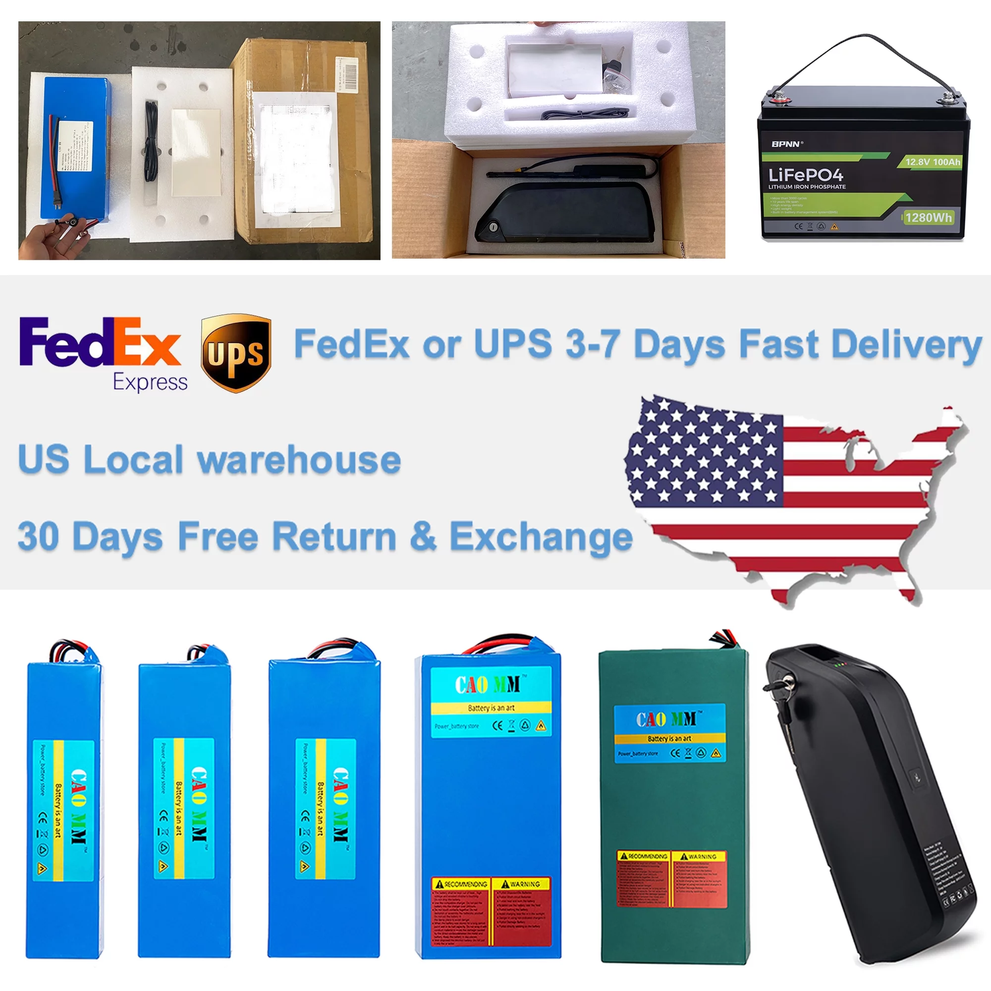 Ebike Battery 52V 30Ah Lithium Battery Anderson Plug 52V Battery with 5A Charger for 2000W Electric Tricycle Motor - Curated Treasures Market