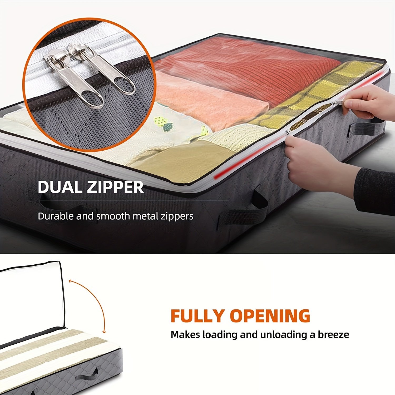 [2pcs Heavy-Duty Underbed Bags] 2pcs Heavy-Duty Metal Underbed Storage Bags | Large Capacity Collapsible Dustproof Garment &amp; Quilted Bedding Organizers with Handles, Classic Rectangular Design