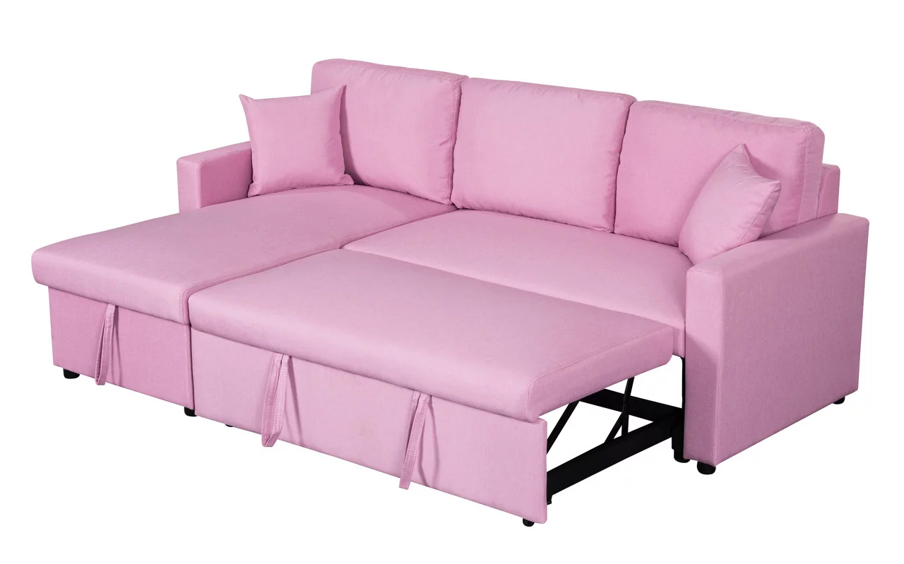 CoSoTower Pink Linen Fabric Reversible Sleeper Sectional Sofa with Storage Chaise