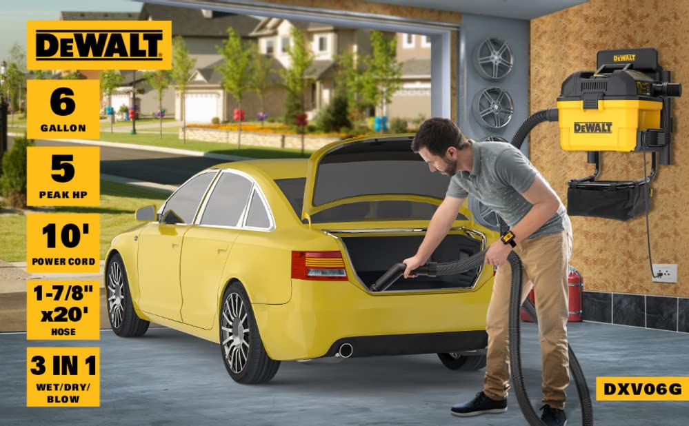 Dewalt Horsepower Wall Mounted Garage Wet Dry Vacuum Cleaner Dxv06G Corded Electric
