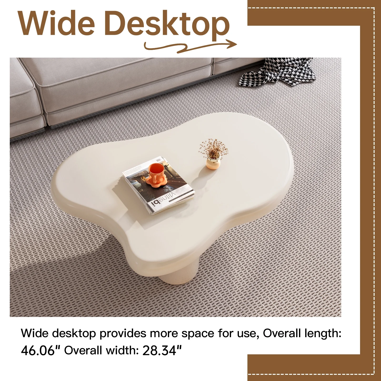 Guyii Cloud Coffee Table, Irregular Coffee Table for Living Room with 3 Legs, White 46.06 Inch
