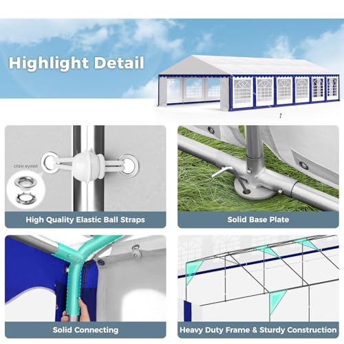 GREEN PARTY 20x40FT Party Tent Heavy Duty, Large Wedding Event Shelters with 7 Carry Bags & Removable Sidewalls, Outdoor Canopy Gazebo Commercial Tents for Parties Carport Camping Garden Patio
