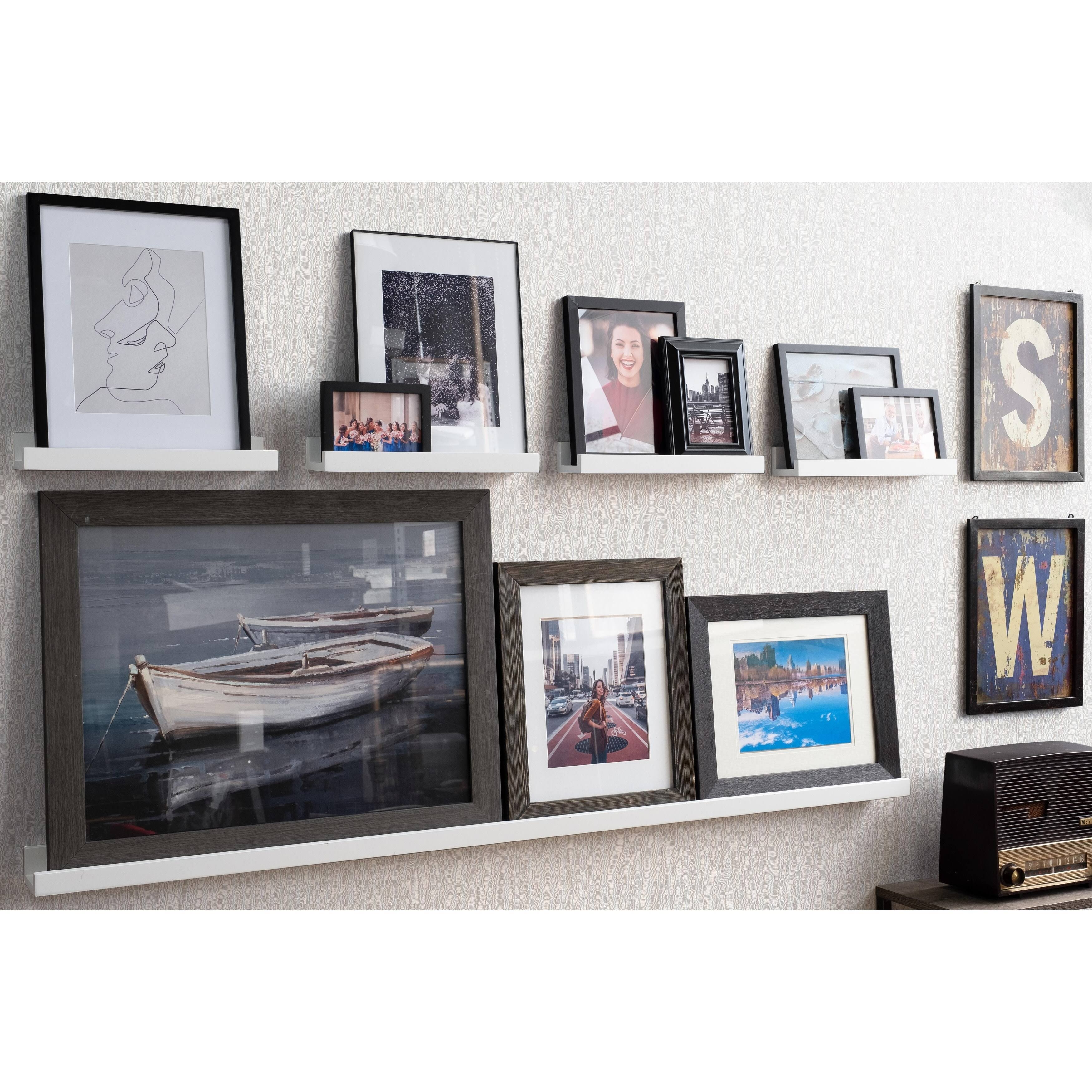 Wallniture Denver Modern Wall Mount Floating Shelves - Long Narrow Picture Ledge - 60 inch White Set of 2 Mounting Hardware Incl