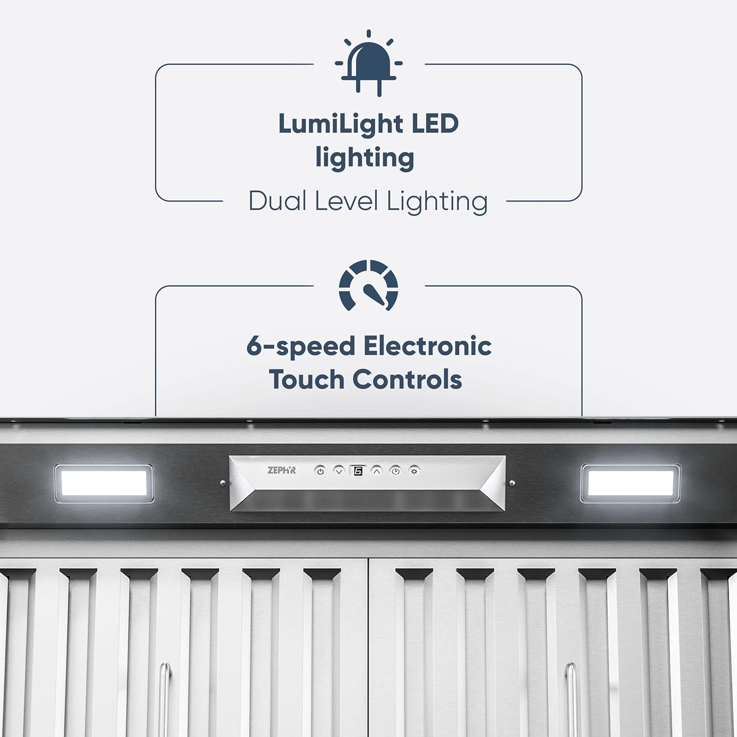 Zephyr 36 inch Essentials Power Monsoon I Ducted/Ductless Built In/Insert Range Hood - 600 CFM Powerful Kitchen Cabinet Vent Hood - Airflow Control and Stainless Steel Filter, LED Lights AK9234BS