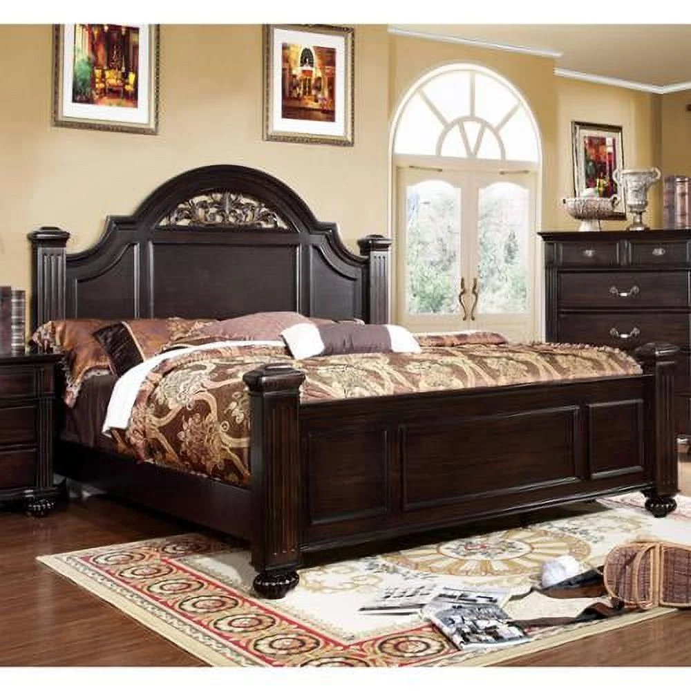 Furniture of America  Vame Traditional Solid Wood Four Poster Bed Dark Walnut King Traditional, Rustic