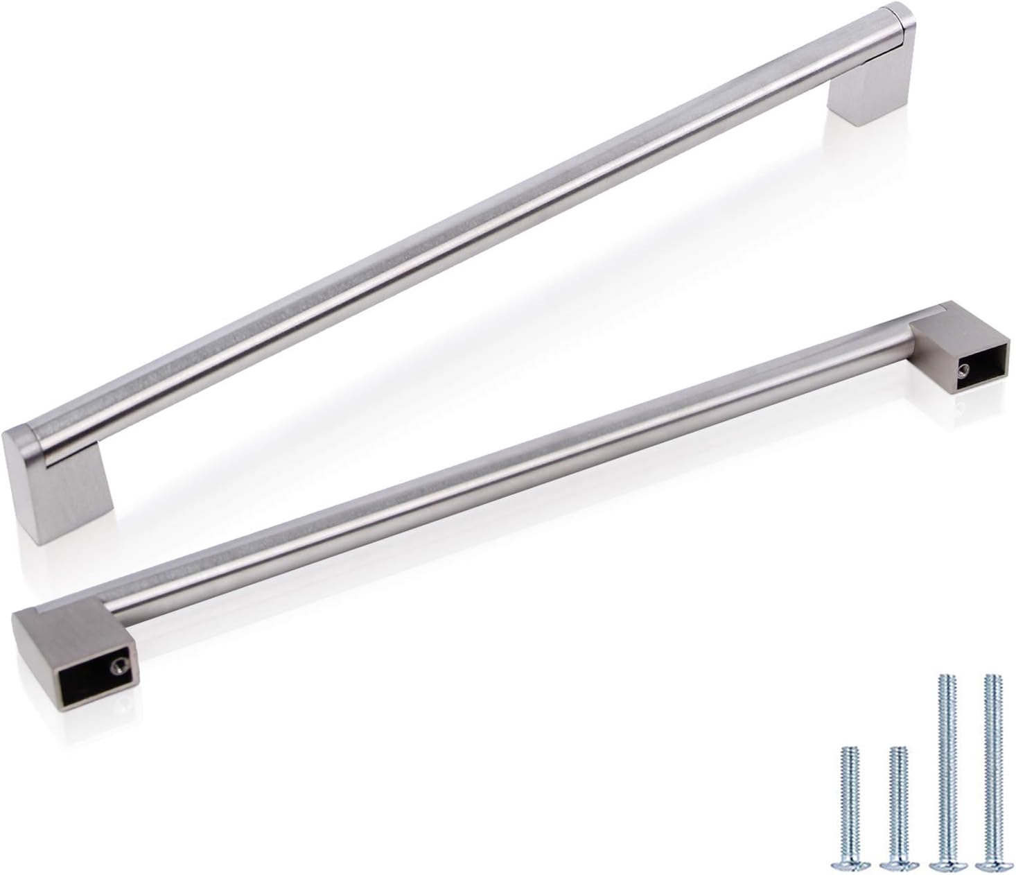 (30 Pack) Probrico 5 Hole Centers Euro Cabinet Pulls Modern Round Bar Pull with Square Base Satin Nickel Stainless Steel Kitchen Bathroom Drawer Dresser Furniture Cabinet Hardware