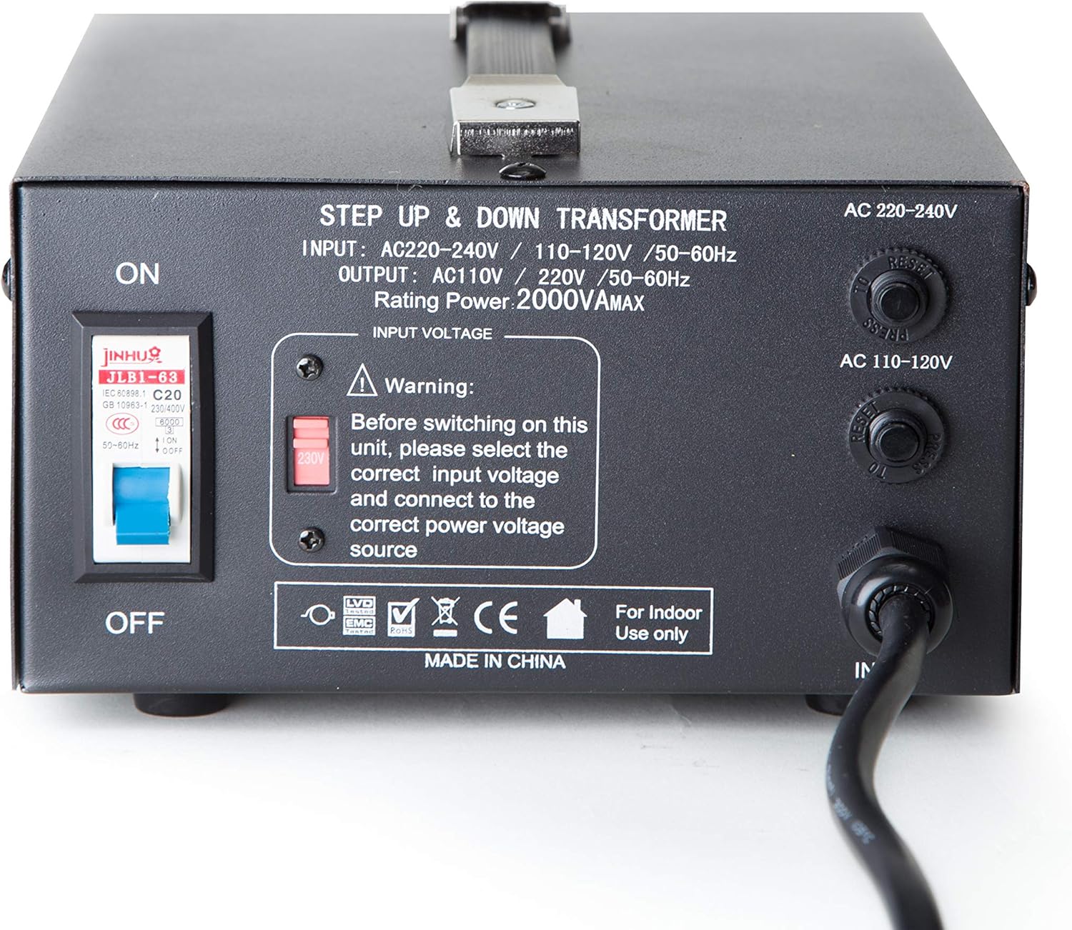 ELC T-5000 5000-Watt Voltage Converter Transformer - Step Up/Down - 110V/220V - Circuit Breaker Protection [3-Years Warranty]