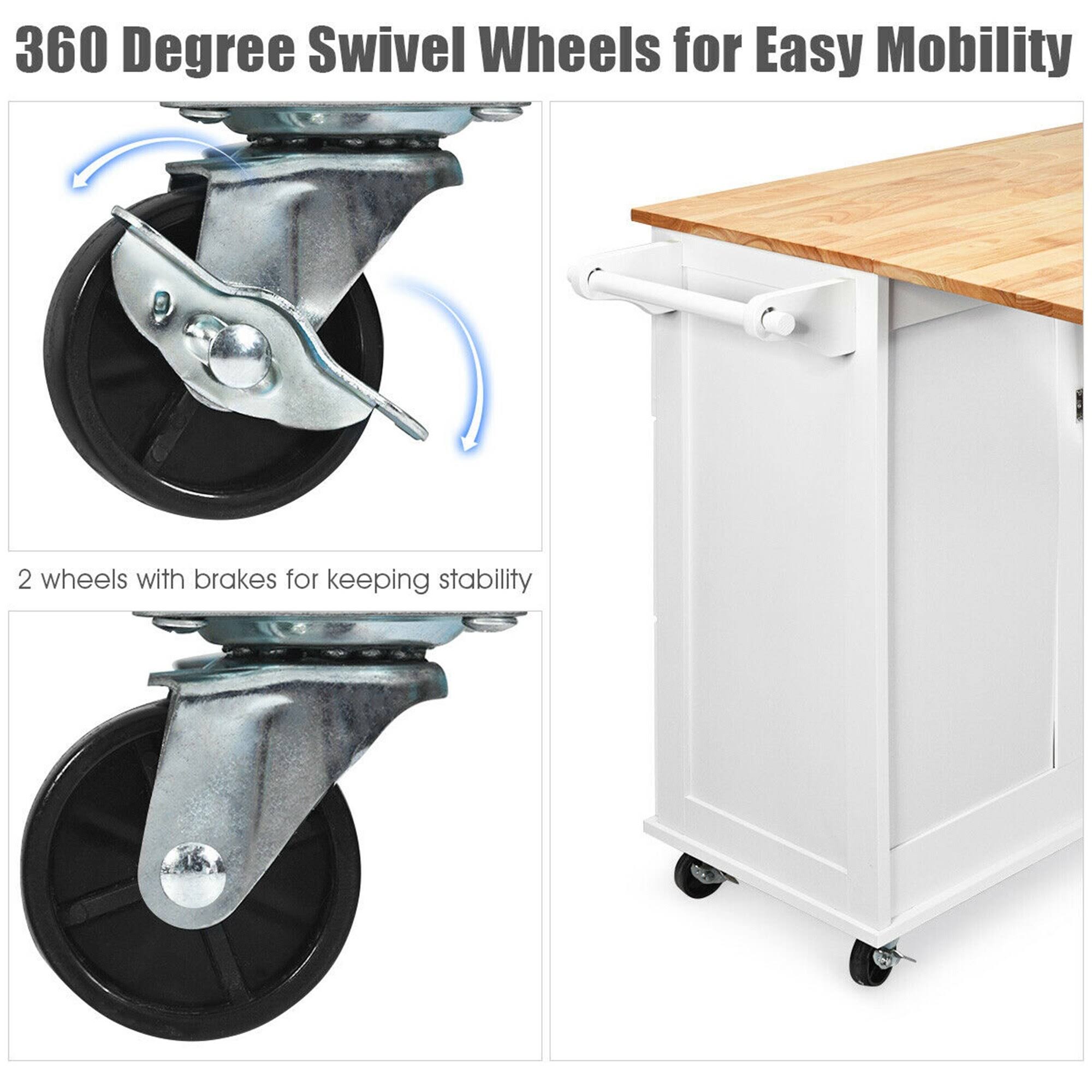 Gymax Drop-Leaf Kitchen Island Trolley Cart Wood Storage Cabinet w/ - See Details - Kitchen Cart - White