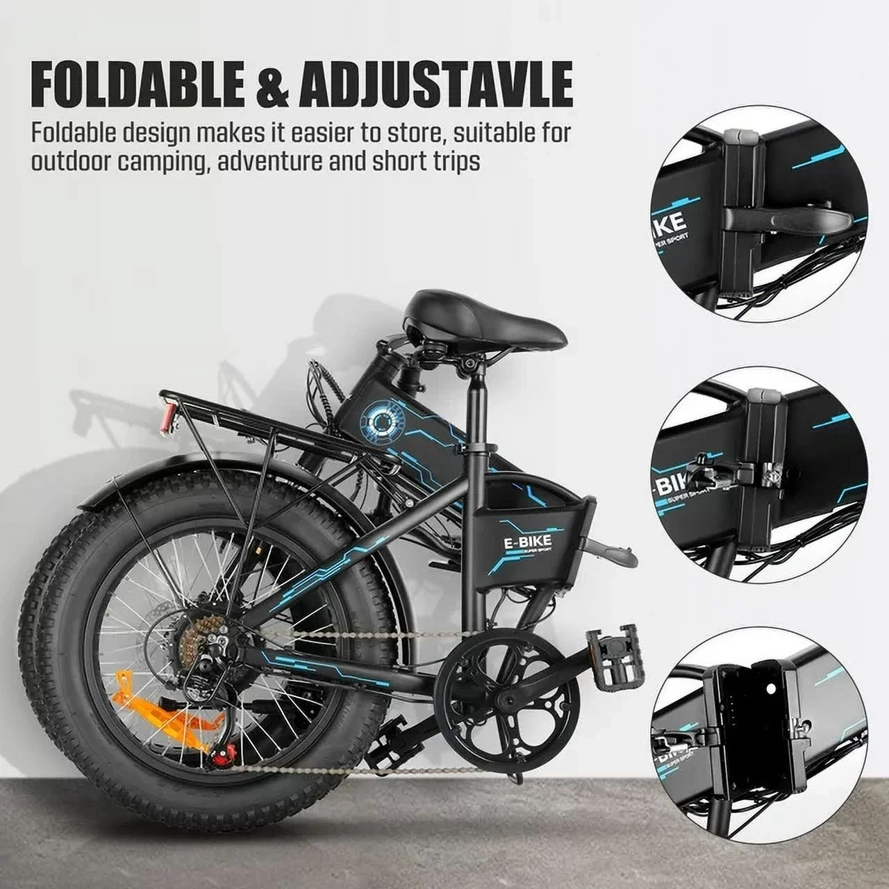 Electric Bike, Foldable 20" x 4.0 Fat Tire Electric Bicycle with 500W Motor, 48V 10.4AH Removable Battery, LCD Display, 5 Woking Modes Ebike for Adults