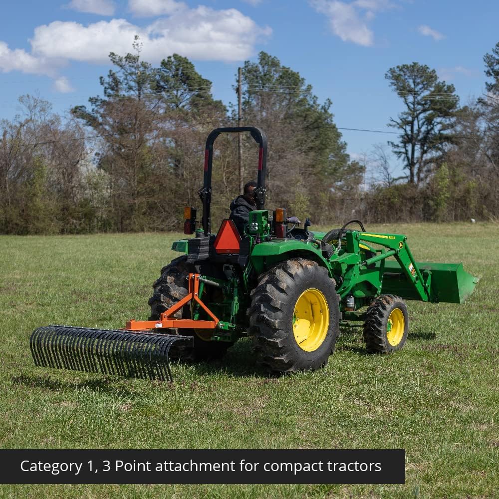 Titan Attachments 4 FT Landscape Rake for Compact Tractors, Tow-Behind Garden to