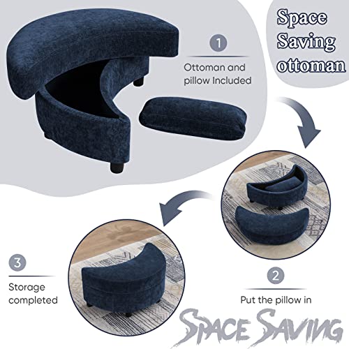 Chair and A Half with Ottoman, 360° Swivel Accent Barrel Chair Modern Comfy Round Reading Sofa Swivel Chairs Circle Lounge Chair for Bedroom Living Room w/4 Pillow Lower Seating Heigh (White, Large)