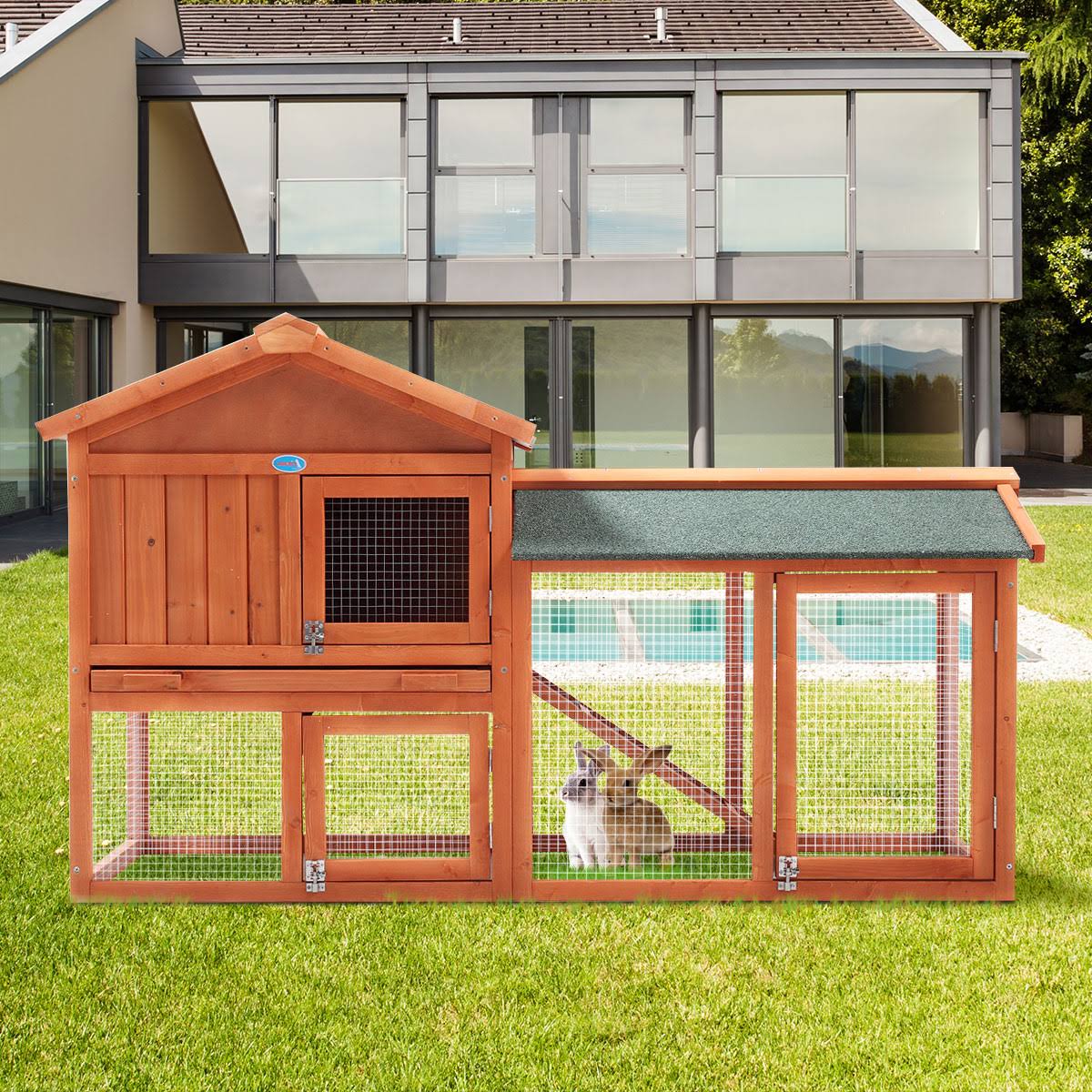 coziwow 2 Story Outdoor Wooden Chicken Coop Rabbit Hutch House Small Pet Poultry Cage-Orange