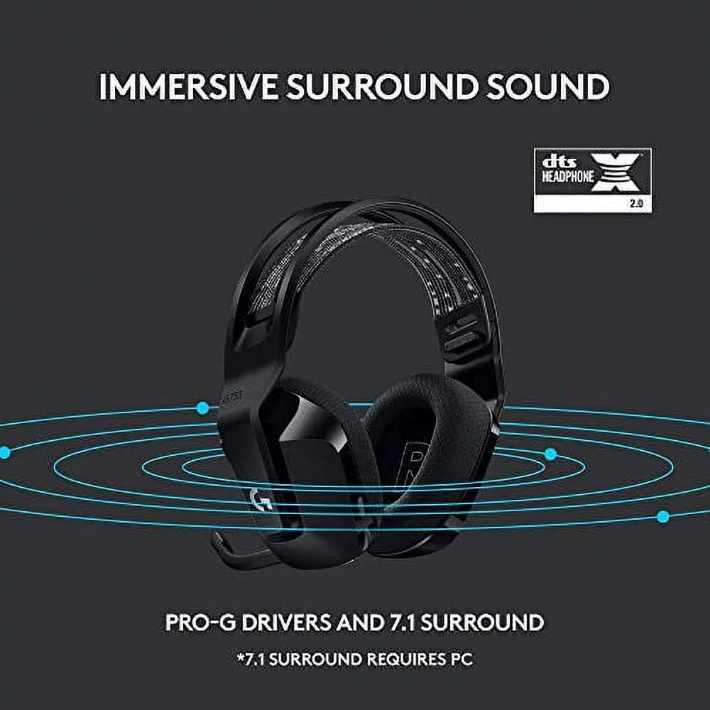Logitech G733 LIGHTSPEED Wireless Gaming Headset with suspension headband, LIGHTSYNC RGB, Blue VO!CE mic technology and PRO-G audio drivers, Black