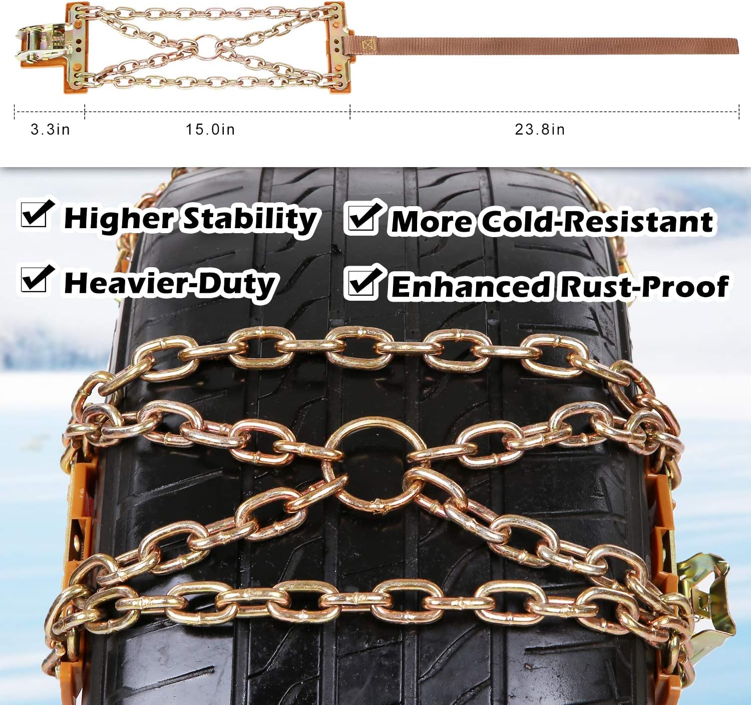 Tire Chains, Snow Chains 12 pcs for Trucks Suvs, Cars, Sedan, Family Automobiles with Update Adjustable Lock for Ice, Snow,Mud,Sand,Applicable Tire Width 225-285 mm /8.8-11.3in