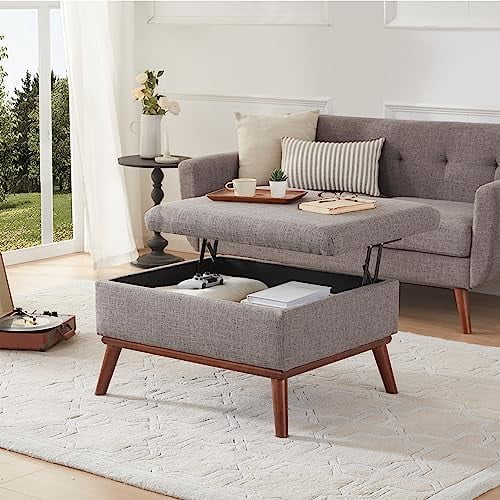 xrboomlife Large Ottoman with   31.5-inch Mid Century Modern Rectangle Coffee Table with Lid Lifting  and High Wooden Legs  Oversized  Ottomans for Living Room  Office Room (Beige)