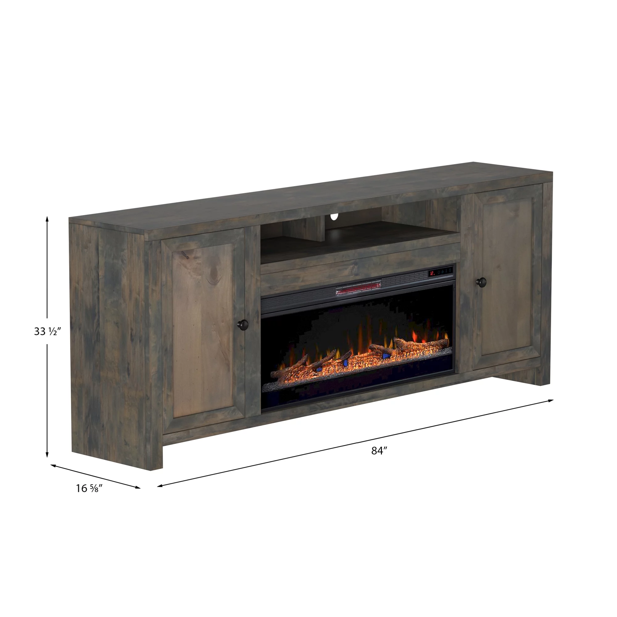 BVH 85 inch Fireplace TV Stand for 75 inch Tv's , Rustic, No Assembly Required, Solid Wood and Veneers, Barnwood