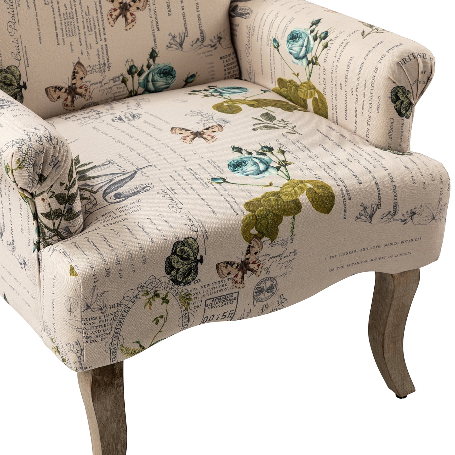 Upholstered Armchair Set of 2 with Unique Pattern & Retro Wooden Legs Adult, Floral