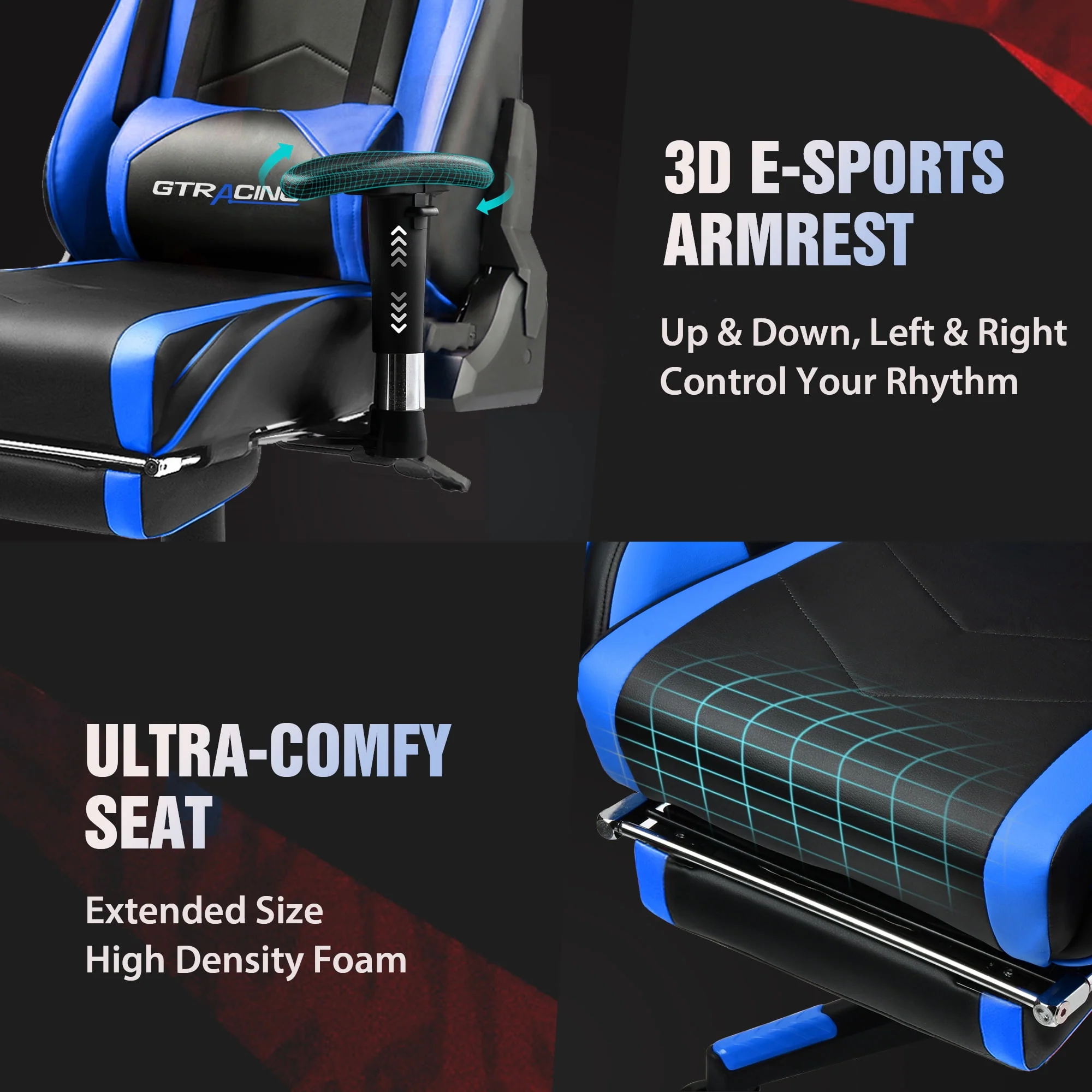 GTRACING Gaming Chair Office Chair PU Leather with Footrest & Adjustable Headrest, Red